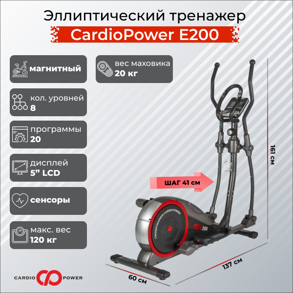 CardioPower E200 из каталога эллиптических тренажеров с длиной шага от 40 см в Санкт-Петербурге по цене 139990 ₽